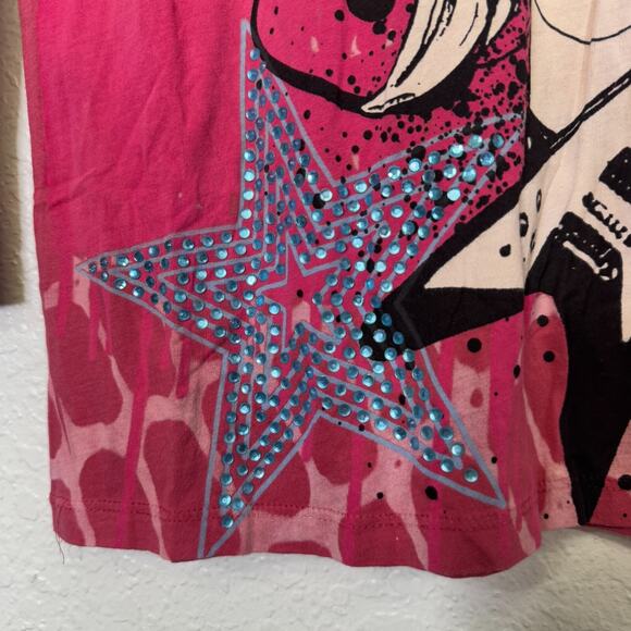 Christian Audigier Crystal Rock Y2K Shirt Women Large Rocker Girl Tee Tunic Top - Picture 8 of 13